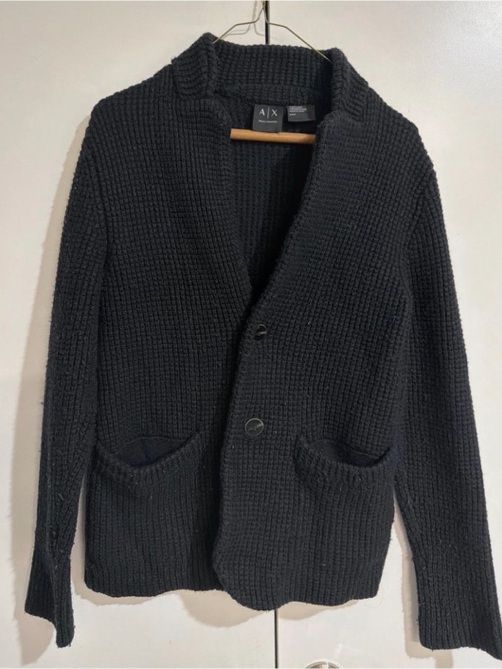 Armani Exchange Men's Black Shawl Collar Knit Cardigan